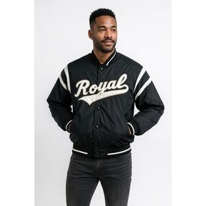 Kansas City Royals Bomber Jacket Mens L Black Russell MLB Baseball Game Day Gear